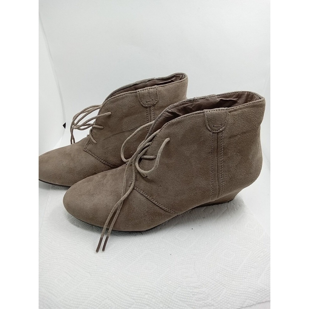 Marbella Womens Taupe Faux Suede Lace Up Wedge Ankle Booties Size‎ 6M